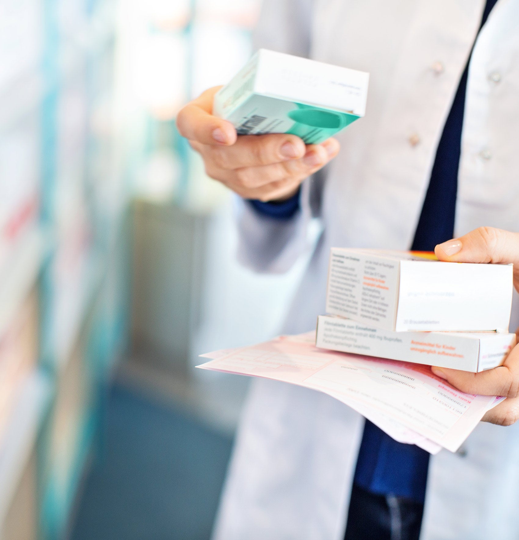 Pharmacist working with medicines.