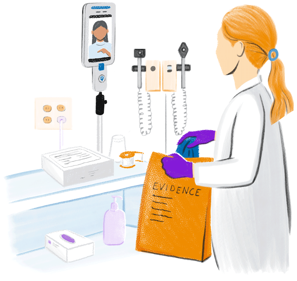 Illustration of a provider with evidence bag.