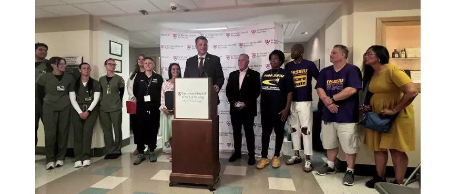 Senator Ashby holds news conference at Samaritan Hospital School of Nursing